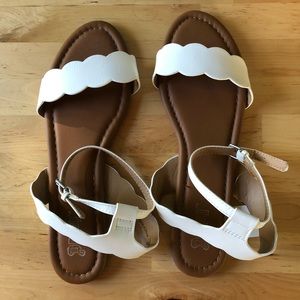 White scalloped edge sandals
